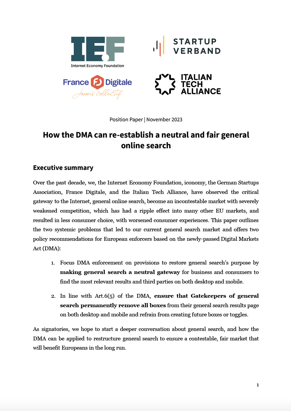 New Position Paper: How the DMA can re-establish a neutral and fair general online search